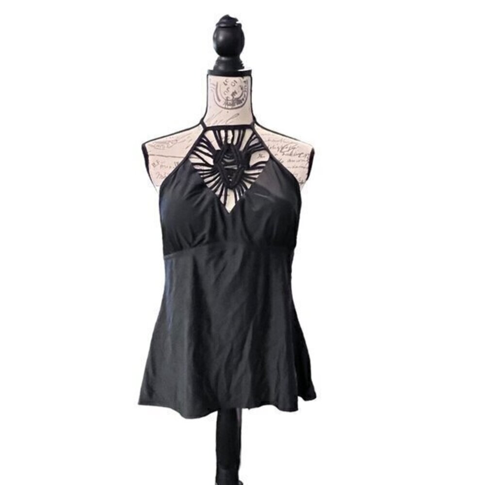 Black Tankini Braided Front Size Medium Pool Beach‎ Backless Halter Tie